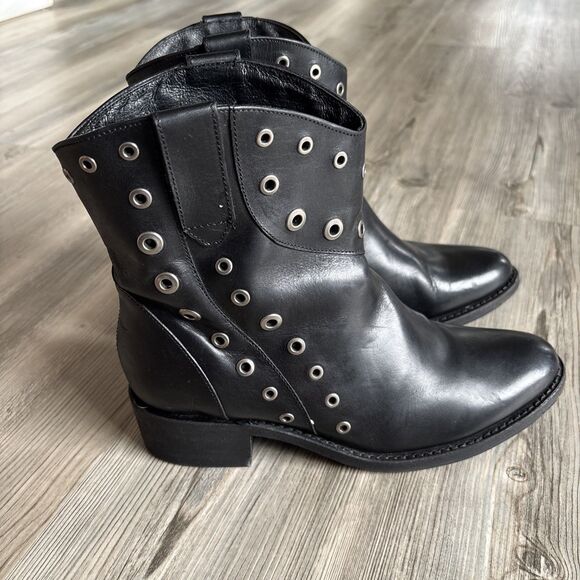 Frye Womens Diana Grommet Short Boot Black Leather Size 8.5 M - Picture 1 of 16